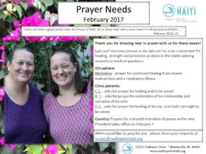 Prayer Needs - February 2017